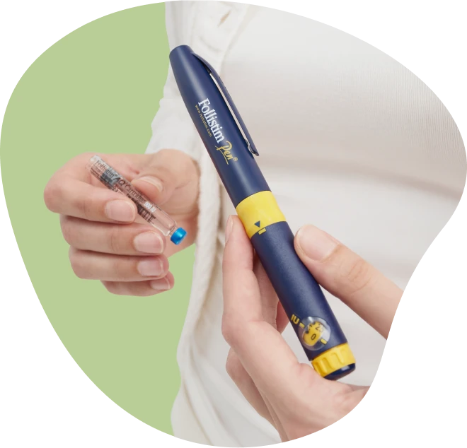 FOLLISTIM BD Micro-Fine™ Pen with FOLLISTIM AQ Cartridge shown alongside